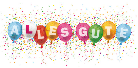 Alles Gute Banner mit Luftballons und Kofetti