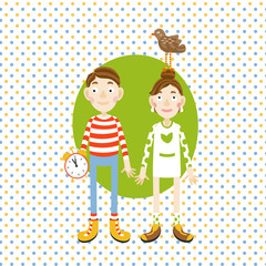 Cute cartoon boy and girl for spring concept illustration