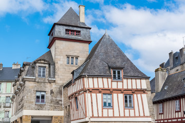 Quimper, old half-timbered houses, beautiful touristic town in Brittany 
