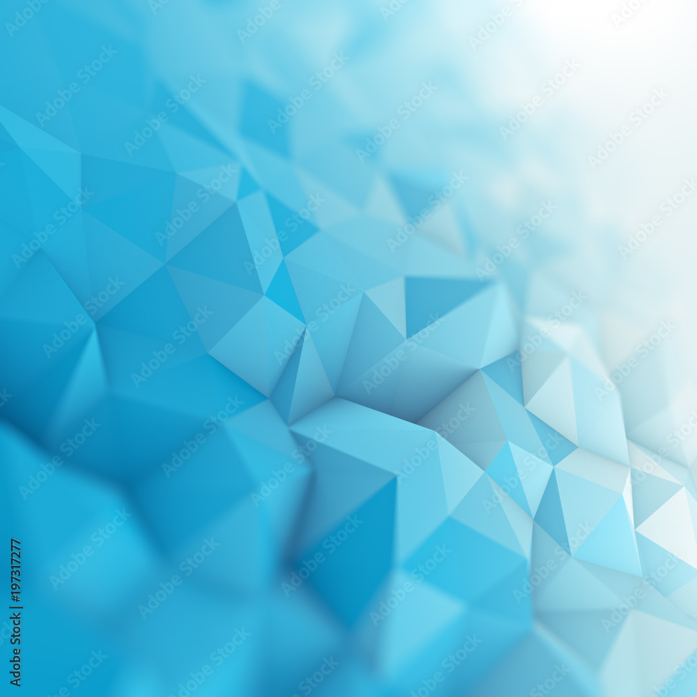 Aufkleber white and blue gradient low poly geometric surface abstract 3d rendering