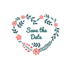 Save the date floral elements, laurels and flowers bouquets.