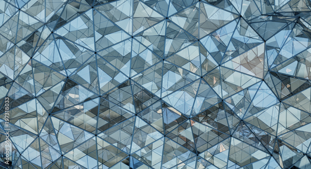 Poster triangular glass polygonal shape 3d rendering