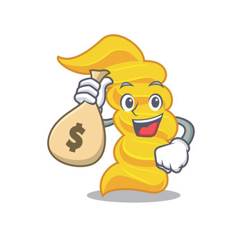 With Money Bag Fusilli Pasta Character Cartoon