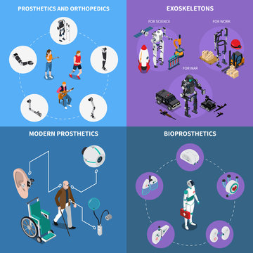 Exoskeleton Bionic Prosthetics Concept Icons Set