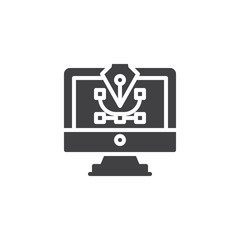 Computer pen tool on pc monitor screen vector icon