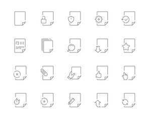 Simple set of Document related vector line web icons. Contains such Icons as Document, Attachment, Search for a document, Hand with a document and more. Editable Stroke. 48x48 Pixel Perfect.