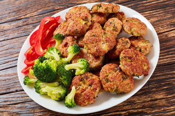 close-up of baked meat broccoli fritters