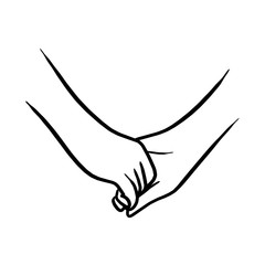 holding hand of lovers vector illustration sketch hand drawn with black lines isolated on white background