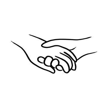 doodle hand of lover holding each other vector illustration sketch hand drawn with black lines isolated on white background