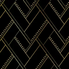 Gordijnen Luxe zwart en goud geometrisch naadloos patroon © Artulina