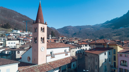 Aerial view of the mountain village, nobody in the scene