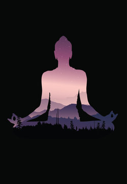 Buddha background vector, Buddha and nature, meditation background - illustration