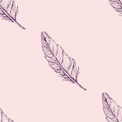 Seamless feathers pattern. Hand drawn background
