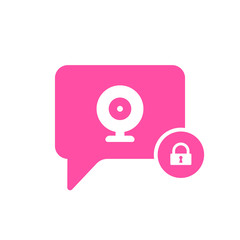Video Chat icon with padlock sign. Video Chat icon and security, protection, privacy symbol