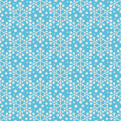 Seamless pattern for packing Christmas gifts. Abstract White snowflakes on a blue background. Holiday winter pattern. Template for your desing, background, paper for wrapping, fabric. Vector