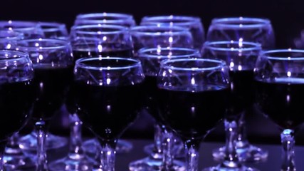 Buffet table with glasses of delicious red wine
