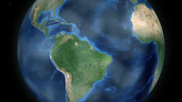 Zooming through space to a country on the globe in South America animation - French Guiana - Image Courtesy of NASA