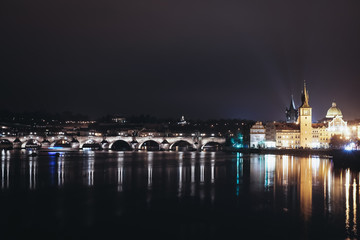 Fototapeta na wymiar Night view Charles Bridge Prague