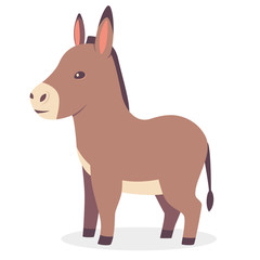 Cute donkey vector cartoon animal character. Mule illustration isolated on white background.
