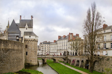 Fototapeta na wymiar View on the external walls of Breton Castle in Nantes, France