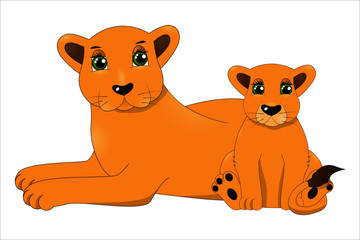 Mother lion and baby lion