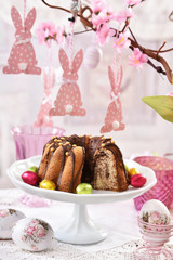 easter festive table with marble ring cake