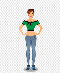 Full-length standing girl in blue jeans