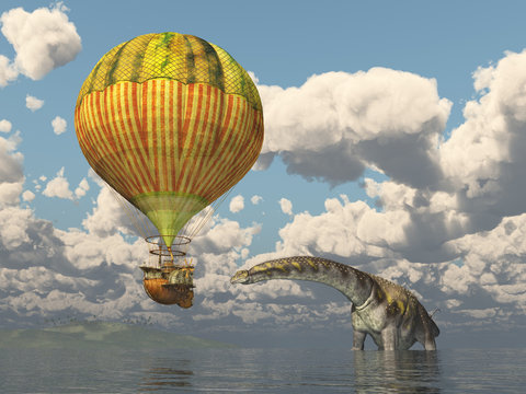 Fantasie Heißluftballon und der Dinosaurier Argentinosaurus 