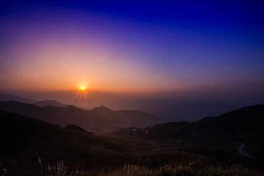 Sun set on the hills.