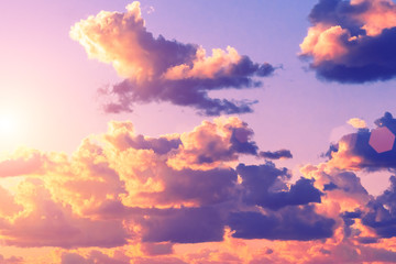 Picturesque sunset sky with clouds, background