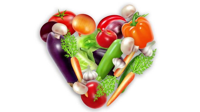 Realistic style vegetables gethering in heart shape composition on white background available in 4k UHD FullHD and HD video animation footage