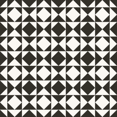 Black and white abstract geometric quilt pattern. High contrast geometric background with triangles. Simple colors - easy to recolor. Minimal background. Vector illustration.