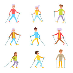Nordic walking. Vector. Cartoon