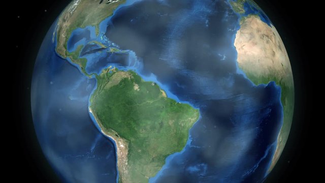 Zooming through space to a country on the globe in South America animation - Suriname - Image Courtesy of NASA