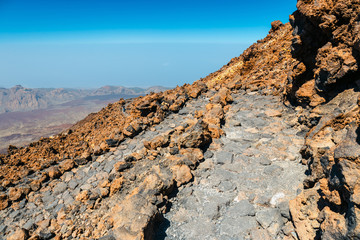 mountain path at the top of el teide volcano, Tenerife, Spain