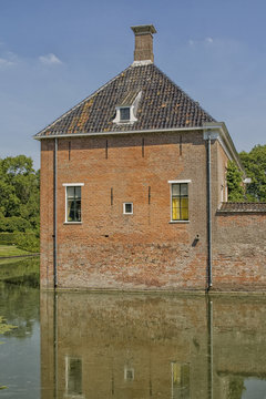 Beautiful ancient brick mansion with moat