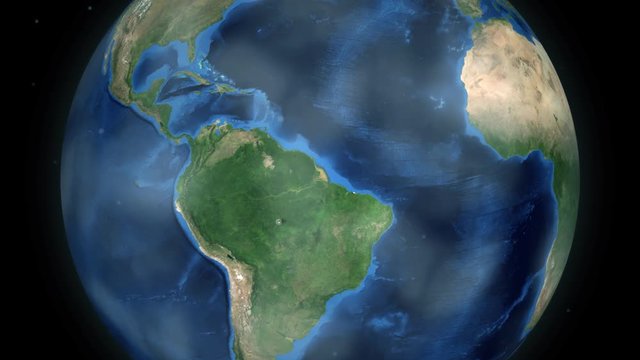 Zooming through space to a country on the globe in South America animation - Brazil - Image Courtesy of NASA