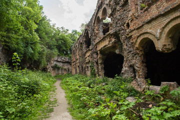 Fototapeta na wymiar Ruins of Tarakanivskiy Fort (Fort Dubno, Dubno New Castle) - fortification, architectural monument of 19th century