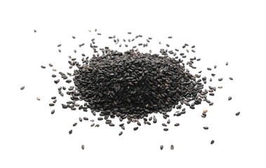 Black organic sesame seeds isolated on white background