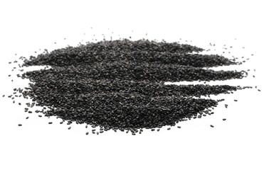 Black organic sesame seeds isolated on white background