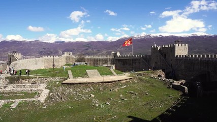 Samuel Fortress in Ohrid against mountains, Macedonia