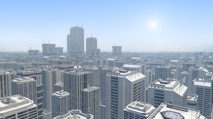 Fototapeta premium Aerial view of a futuristic city with skyscrapers.