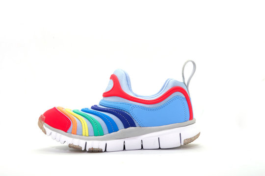 colourful shoes on isolated white background,inside view