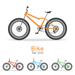 Fat tire bike vector set. Cartoon illustration of a bicycle with big wheels in different colors isolated on white background.