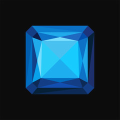 Blue sapphire precious square stone, gemstone vector Illustration on a black background