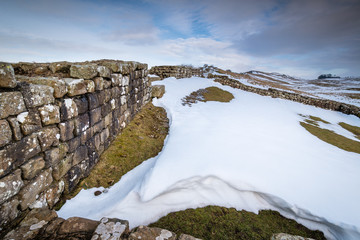 Snowdrift at Milecastle 42 on Hadrian's Wall / Hadrian's Wall is a World Heritage Site in the...