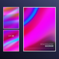 Holographic background set. Vibrant neon pastel texture. Hologram for print and web design. Hipster style backdrops. Trendy vector illustration for fashion or printed products.