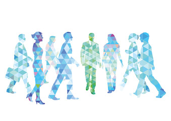 Plakat Personengruppe gehen spazieren, illustration