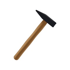 Hammer icon. A realistic metal hammer with a wooden handle for carpentry. Flat isolated vector illustration on a white background.