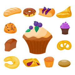 Cookie cakes tasty snack delicious chocolate homemade pastry biscuit vector illustration
